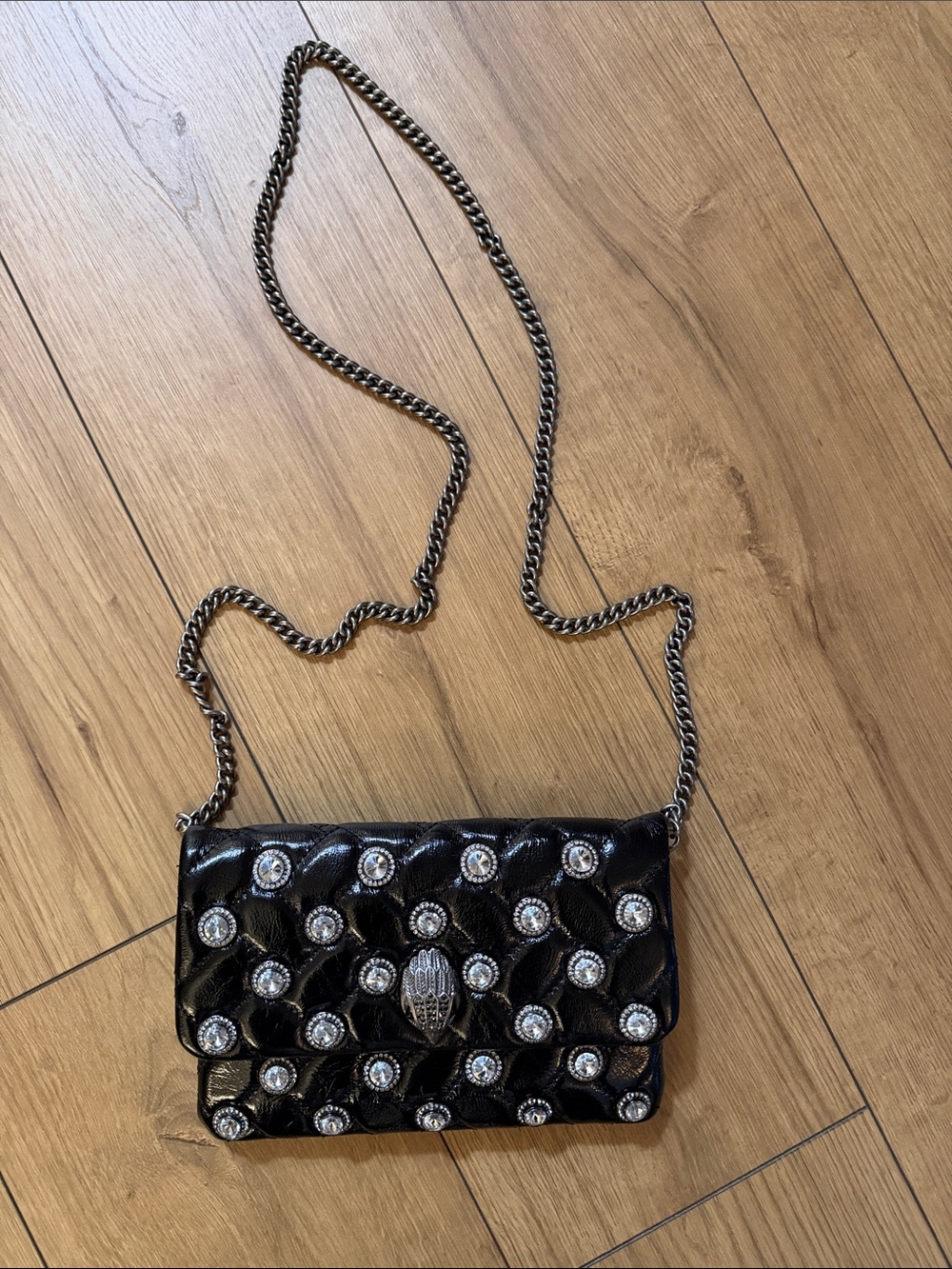 Kurt Geiger Black Quilted Crossbody with Crystal Studs